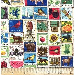 Vintage Postage Stamps Sewing Fabric Fat Quarter 18 x 21-inch Cotton Craft NEW